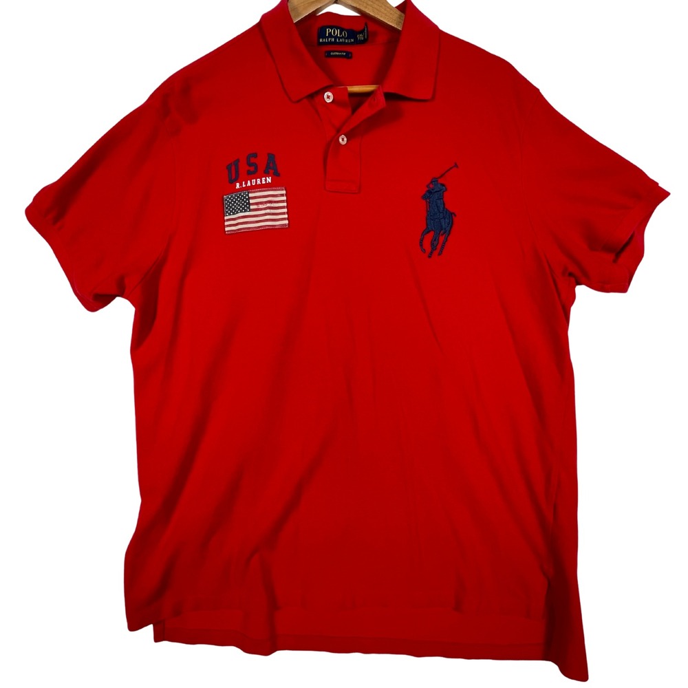 Polo Ralph Lauren Mens XXL Red Short Sleeve (Slim) Custom Patriotic USA Big Pony